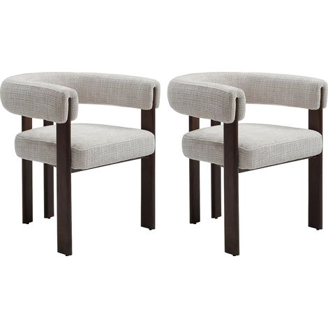 Lot de 2 chaises en tissu texturé et métal effet bois - Beige et naturel foncé - VOLOSKA (1/5)