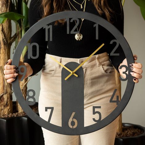 Reloj de pared de metal, reloj decorativo, estilo industrial. Clock Negro Gold (1/3)