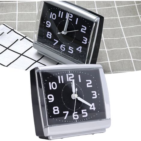 Sveglia silenziosa quadrata in plastica, design semplice, 11,3 x 10,5 cm, nera, 120 g, ideale per ufficio, studio, camera da letto, regalo pratico. (1/4)