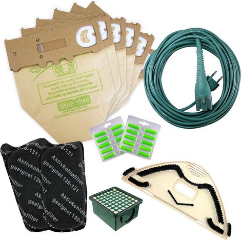Sacchetti vk 131 vk 130 12p +20 profumi + 2 filtri +1 hepa +cavo 10m + spazzola compatibili