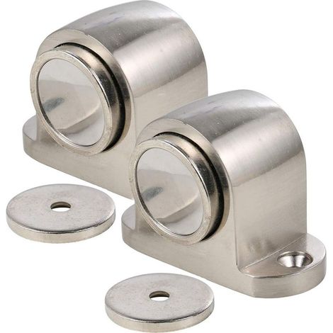 Alloy Magnetic Door Stop with Locking Screws, Field Mount Bracket, Wire Drawn Finish (2-Pack) (1/5)