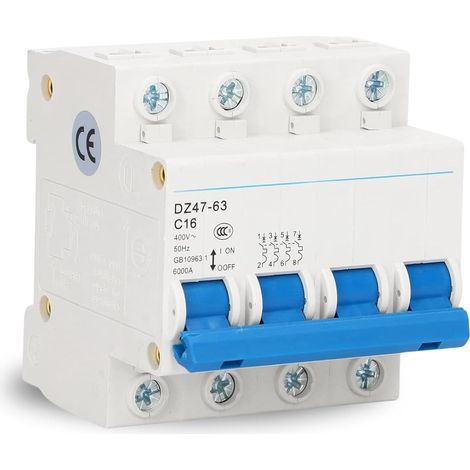 Disjoncteur Miniature, 4P Disjoncteur de protection Montage Sur Rail DIN Commutateur D'Air Basse Tension AC 400V 16A pour pourles systèmes d'éclairage des immeubles de bureaux et résidentiels (1/5)