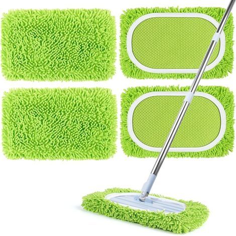 4 Packs Lingettes Reutilisable pour Swiffer Sweeper, Réutilisable Mop Pads, Tampon à Vadrouille Réutilisable, Mop Remplacement - Vert (1/5)
