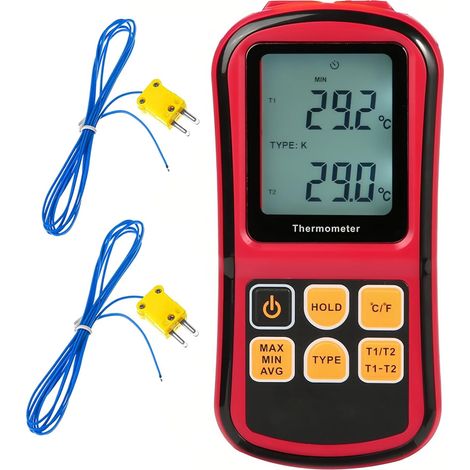 Thermomètre numérique Thermomètre LCD double canal rétroéclairé avec deux sondes thermocouple de type K pour type K/J/T/E/R/S/N (1/5)
