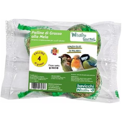 PALLE DI GRASSO ALLA MELA MANGIME 4X90GR PER UCCELLI SELVATICI ALTA QUALITA'