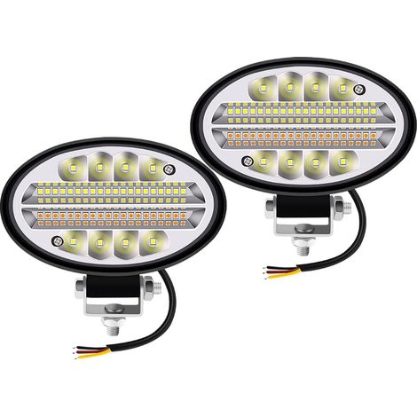 Phare de Travail LED Ovale 144W, Projecteur LED 12V/24V Etanche 5.5", Feu Universel pour Camion, Tracteur, SUV & Bateau