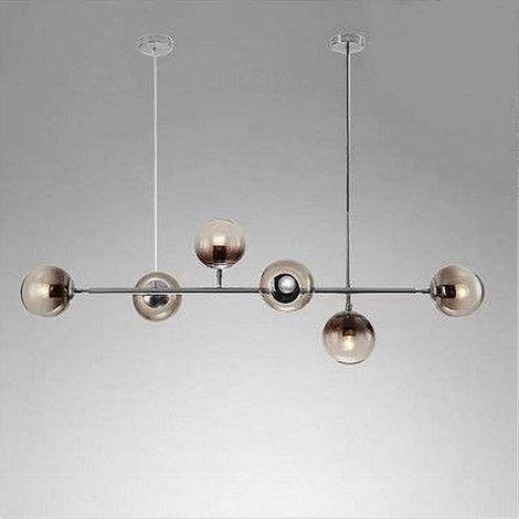 TrAdE Shop Traesio - Lampadario Sospensione 6 Sfere Attacco E27 In Vetro Lampada In Metallo Argento 71652 - (1/5)