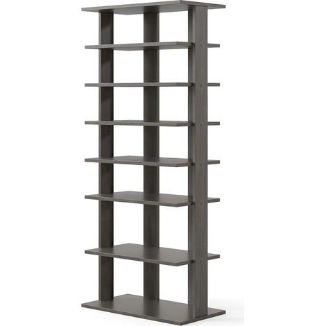 COSTWAY 7-tier Double Shoe Storage Tower Organiser Unit Display Shelf-Grey (1/5)