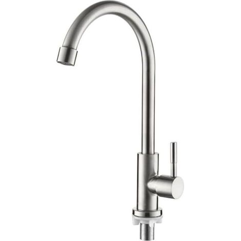 Robinet Cuisine Eau Froide Uniquement, Robinet Évier de Cuisine à Levier Unique 360° Pivotant, Acier Inoxydable Économe en Eau, Design Simple et Moderne (1/4)