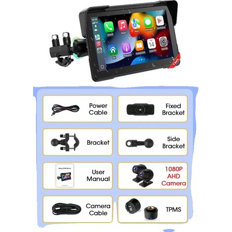 Motorrad GPS-Navigation, 7-Zoll-Bildschirm, Dual Bluetooth 5.0, DVR TPMS (1/2)