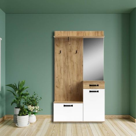 Mobile ingresso rovere bianco con scarpiera e specchio Mosso MO6 (1/5)