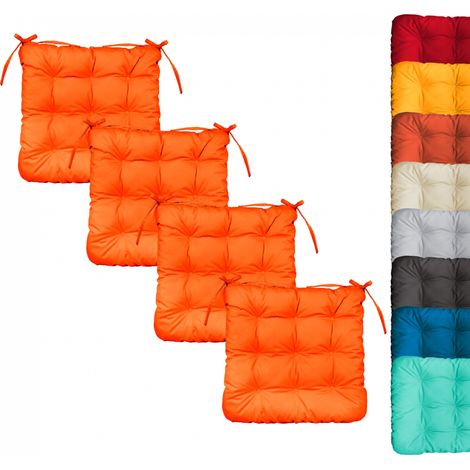 Lot de 4 galettes, coussins carrés capitonnés pour chaise - Orange - Linxor (1/5)