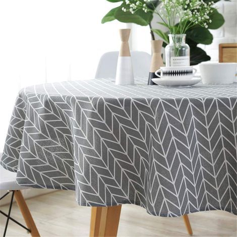 Nappe ronde en coton et lin Linge de table Entretien facile Jardin Salle Décoration de table gris 120cm (1/5)