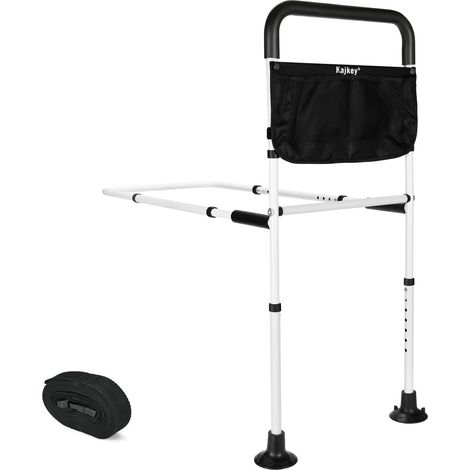 Barrière de Lit Médicale Réglable, 72-87 cm Hauteur, 77-92 cm Largeur, avec Sac de Rangement Double Face, Blanc et Noir (XL) (1/5)