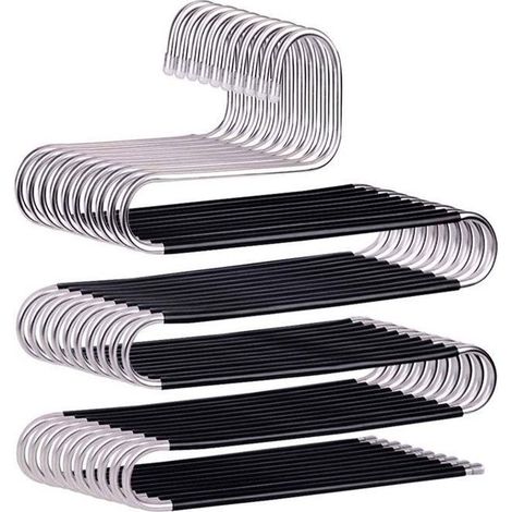 Lot de 5 cintres pour pantalons, 5 positions gain de place, antidérapants, type S,acier inoxydable/PVC, 34 x 32 cm, arg Étiquette (1/4)