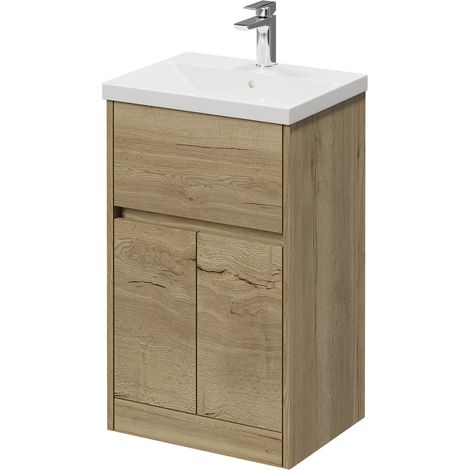 Montego Autumn Oak 500mm 1 Drawer 2 Door Vanity Unit with Glide Basin