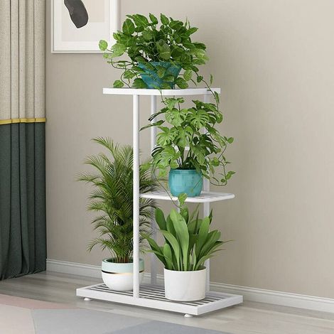 Étagère à Plante Porte Plante Multifonction Créatif Escalier à Fleurs Décoratif pour Balcon Salon Bureau Jardin 43.5x 22 x 57.5 cm (Blanc), (1/5)