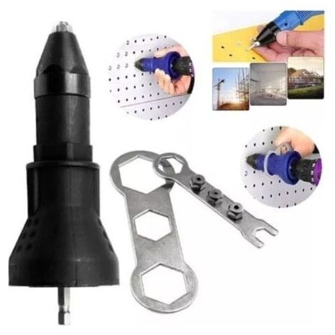 BARKBUSTERS Pince à riveter électrique pour perceuse sans fil électrique riveteuse riveteuse adaptateur pistolet à riveter sans fil kit d\\'outils de rivetage adaptateur de perceuse accessoire (1/4)