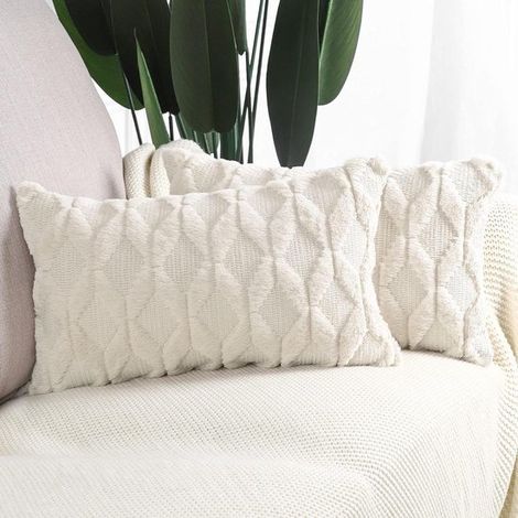 Fundas de cojín decorativas de terciopelo de lana suave y mullida - 2 piezas - beige claro - 30x50 cm (1/5)