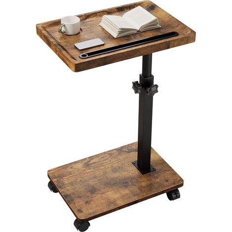 Table d’appoint avec roulettes,Hauteur Réglable,Marron TVT007H 360 ° pivotant Bout de Canapé,C Form,avec Fente pour Téléphone et Tablette,pour Petits Espaces,Salon,Chambre (1/5)