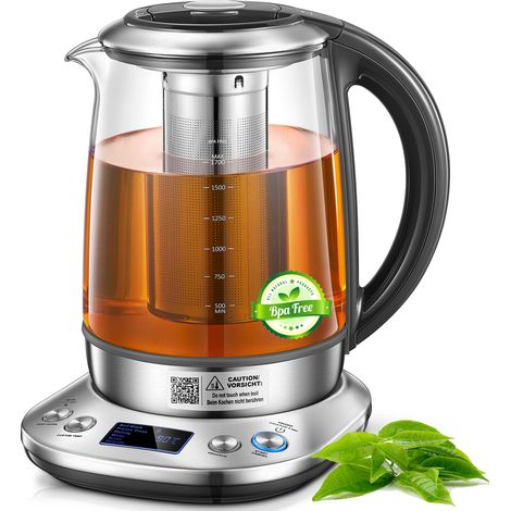 Bouilloire Électrique Verre 1,7L, Thermostat Réglable, Maintien Chaleur 120min, FOHERE