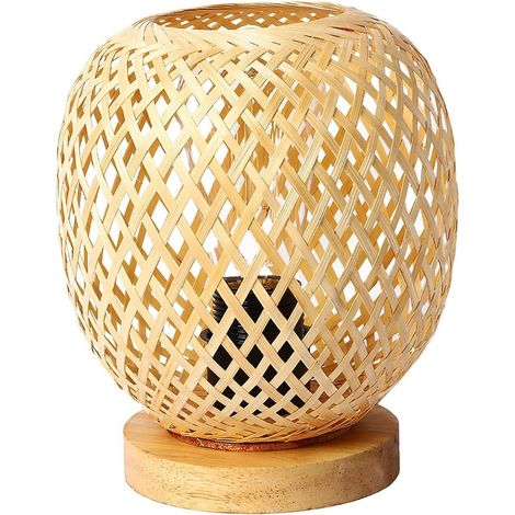 Lampe de Bureau avec Abat-Jour en Bambou, Table Lanterne Rotin (1/5)