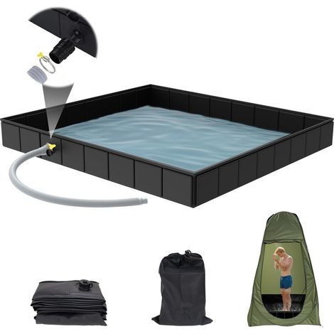 Faltbare Duschwanne für Camping, 104 x 104 x 13 cm, tragbare Duschwanne mit Abfluss, faltbare Duschwanne, große Duschwanne für Wohnmobile, Strand, Camping, Dusche und Bad (1/5)