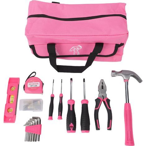 Heimwerker-Werkzeugset für Frauen, Anfängerinnen, komplettes Handwerkzeugset, Hammer, Schraubenschlüssel, Werkzeugkasten mit tragbarer Werkzeugkiste, Rosa, 18-teilig (1/5)