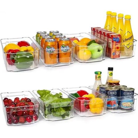 Lot de 8 organiseurs de réfrigérateur – Transparents – Empilables – Rangement et gain de place (1/5)