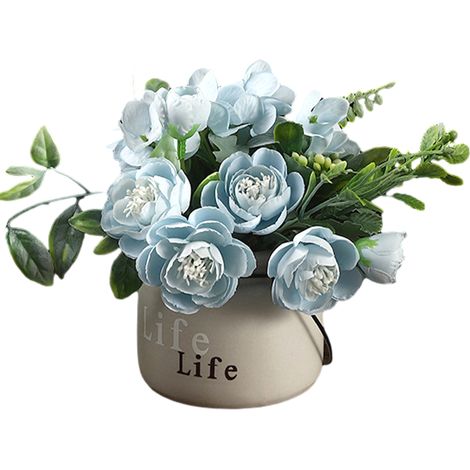 Bouquet de Roses et d'Hortensias Artificiels avec Petit Vase en Céramique - Sans Entretien, Décoration Élégante pour Salon et Chambre