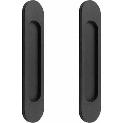 Lot de 2 poignées de porte coulissantes ovales auto-adhésives en alliage d'aluminium noir mat sans perforation pour portes coulissantes de grange, fenêtres, armoires (1/5)