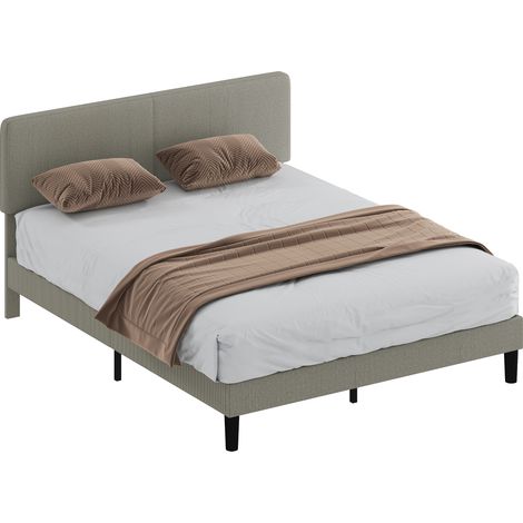 Cadre de Lit 160x200 cm Gris – Sommier Lattes Bois, Tête Réglable, Velours Côtelé (1/5)
