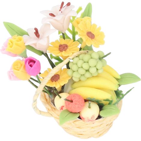 Panier miniature de fleurs et de fruits, artisanat exquis, petit format, portable, couleurs durables, échelle 1:12 (1/5)