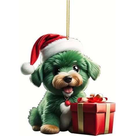 Pendentif Arbre De Noël - Pendentif Acrylique Plat Voiture Chien - Décoration Arbre Noël Bureau Maison Voiture - Lot De 1