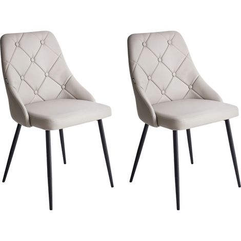 Lot 2 Chaises Vintage Tapissées Cuir PU Gris Clair avec Dossier Capitonné et Pieds Noirs Design Tendance pour Salle à Manger Rétro Beliani (1/5)