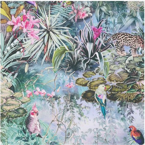 Animal pattern wallpaper wall Profhome 381791 smooth non-woven non-textured wallpaper with floral ornaments matt green pink blue orange 5.33 m2 (1/5)