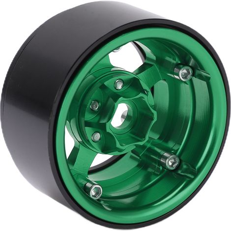 Jantes RC 5 trous 1,9 pouces en alliage aluminium, blocage perles, couleur argent impeccable, moyeu vert fluo pour pneus.