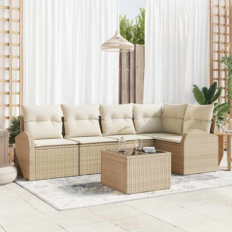 vidaXL Gartensofa-set mit Kissen 6 pcs Beige und Weiß Poly-Rattan (1/5)
