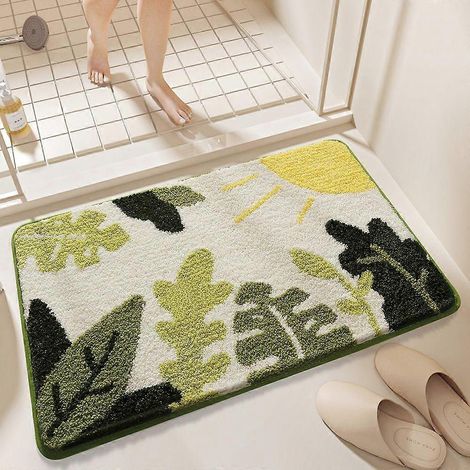 Tapis de bain antidérapant et absorbant en microfibre douce, motif feuilles vertes d'été, 40 x 60 cm (1/5)
