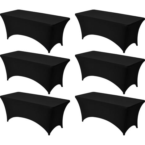 Nappe extensible rectangulaire 183 x 76 x 76 cm, couverture de table infroissable en polyester et élasthanne, lot de 6, lavable en machine, pour fête, mariage, cocktail, banquet, festival, noir (1/5)