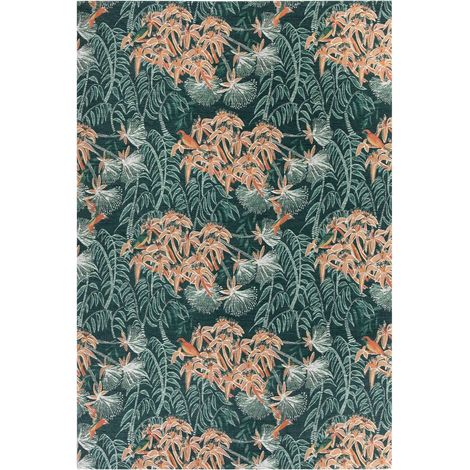 Tapis de Salon à Motifs Botaniques Tissage Plat Polypropylène Bleu de Prusse 155 x 230 cm - PANGIVO