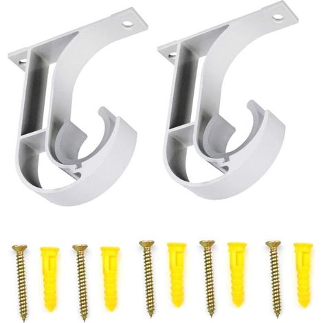 2 Pcs Support Mural pour Tringle à Rideau Support de Tringle à Rideau Supports de Fixation au Plafond Support Tringle Penderie en Alliage de Zinc pour Barre à Rideaux Chambre Salon avec Vis, Blanc