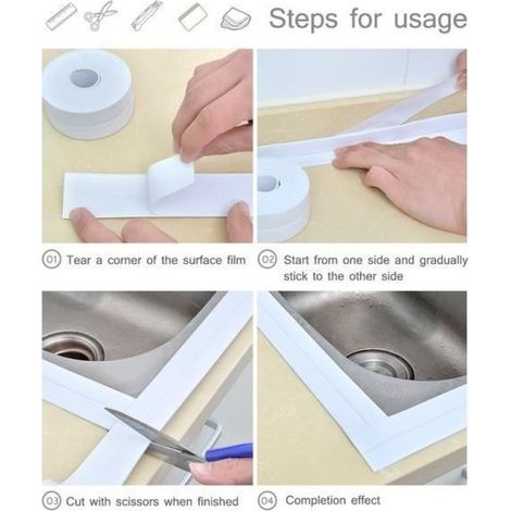 Ruban D Etanchéite - PVC Blanc - 3,2 M X 22 Mm - Pour Salle De Bain Cuisine Baignoire Mur - 1 Unite (1/4)