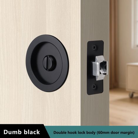 (Noir muet) Verrou de porte coulissante circulaire, verrou de porte encastré pour salle de bain, verrou de porte suspendu, verrou de porte invisible à poche latérale pour portes de chambre (1/5)