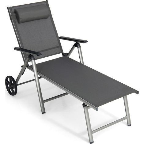 Adjustable Patio Folding Chaise Lounge Chair with Wheels (1/5)