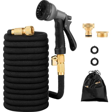 Tubo Da Giardino Estensibile Da 2.5 a 7.5 Metri Raccordi In Ottone Massiccio Tubo Flessibile Per Acqua Valvola Di Arresto E Ugello Multifuzione 8 Funzioni Autolavaggio Esterno Giardino