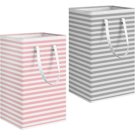 Panier à linge avec poignée souple, grand panier à serviettes pliable, gris, design minimaliste moderne, ensemble de 2 pièces. (1/5)