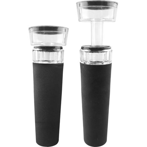 Tapones para botellas de vino - Bombas de vacío - Mantienen el vino fresco - Reutilizables y a prueba de fugas - 2 unidades - Negro (1/5)