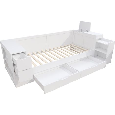 Kinder-Daybed 90 x 200 cm Weiß mit Stauraum, Schubladen und Lattenrost (1/5)