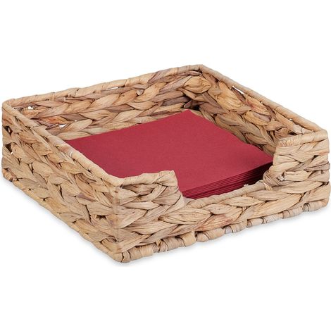 Relaxdays Servilletero de Jacinto de Agua, Dispensador de Servilletas 20x20 cm, Diseño Trenzado, Cuadrado, Natural